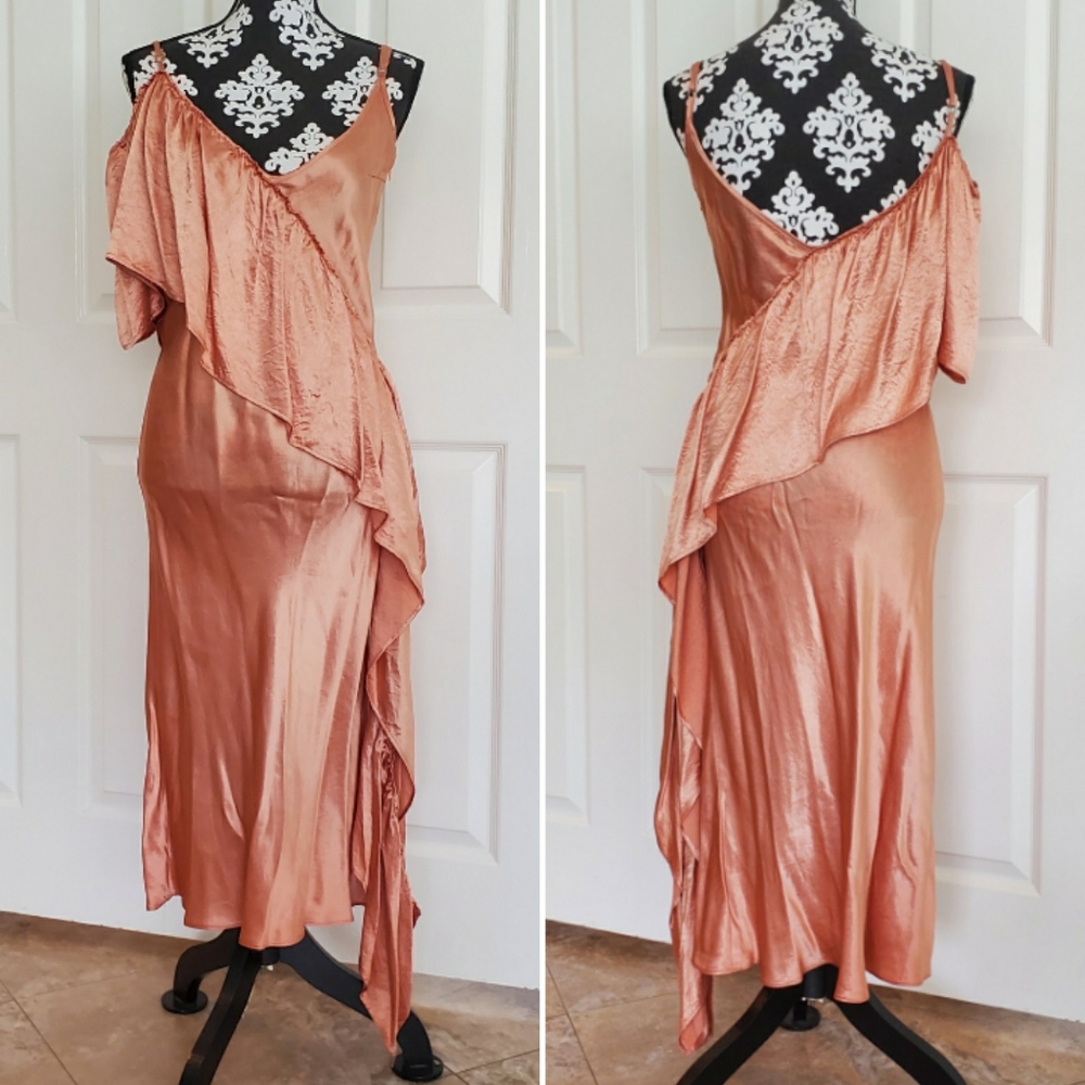 Collina Strada Peach Bias Cut Silk Slip Dress